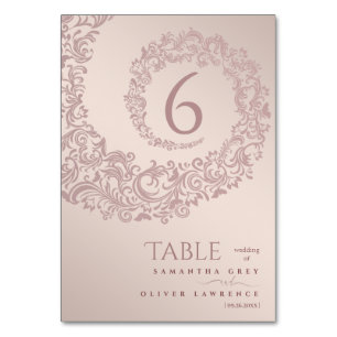 Elegante Beige Damast Hochzeit Tischnummer
