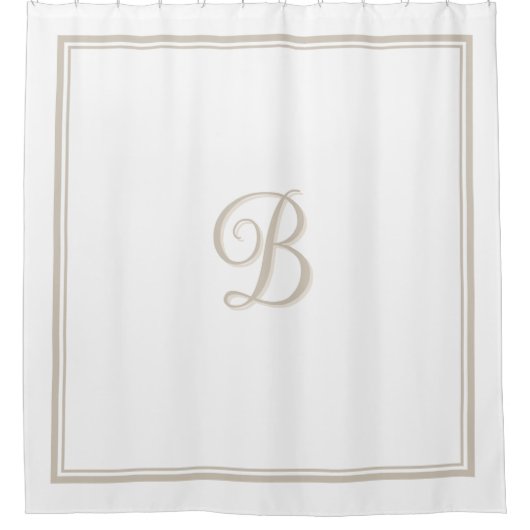 Elegante Beige Doppelgrenzschrift Monogram Duschvorhang (Vorderseite)