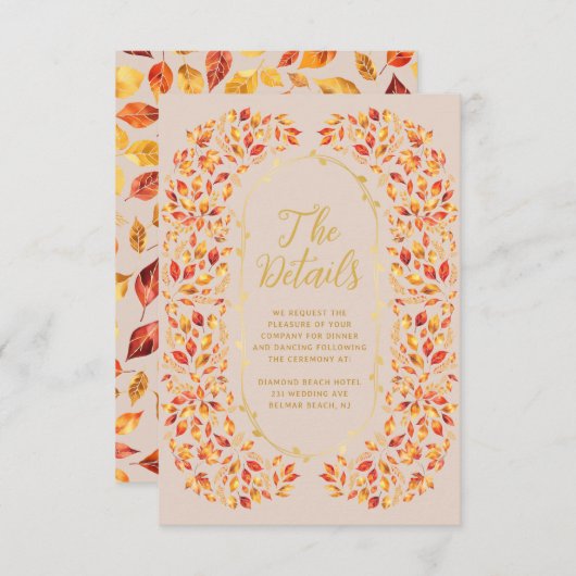 Elegante Beige Fall Rustikale Blätter Hochzeitsdet Begleitkarte (Vorne/Hinten)