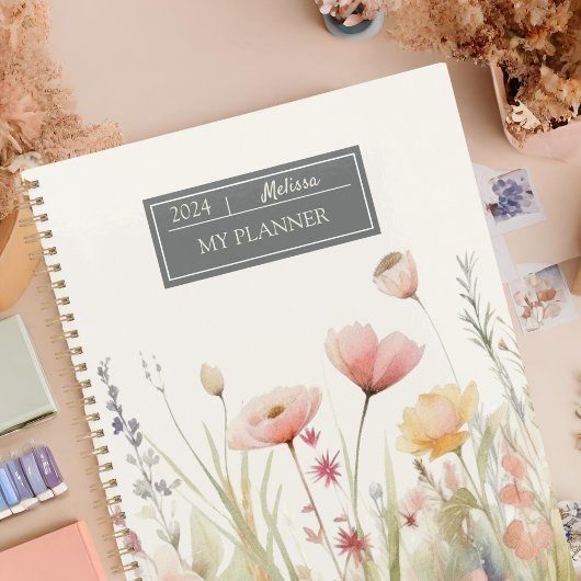Elegante Beige Flora Wildblumen Planer