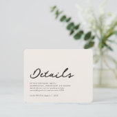 Elegante Beige Formal Wedding Details Card Begleitkarte (Stehend Vorderseite)