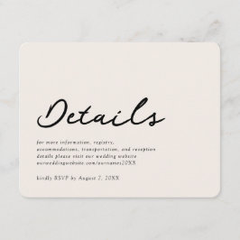 Elegante Beige Formal Wedding Details Card Begleitkarte