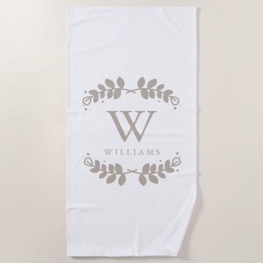 Elegante Beige Gerahmt Monogram Strandtuch (Vorderseite)