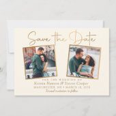Elegante Beige Gold 2 Foto Save the Date Karte (Vorderseite)