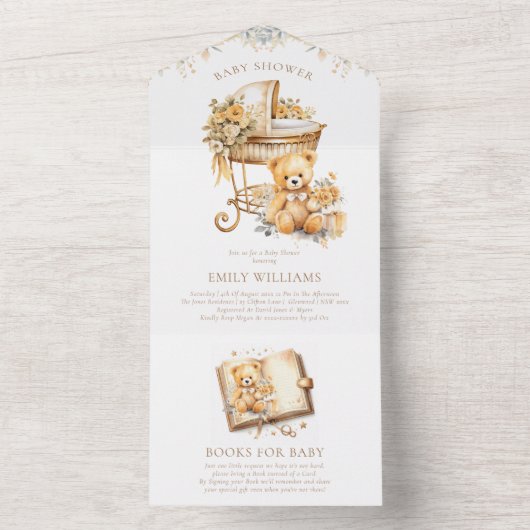 Elegante Beige & Gold Baby Duschbücher für Baby All In One Einladung (Innen Boden)