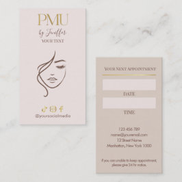 Elegante Beige & Gold PMU-Termin Terminkarte