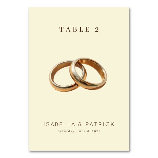 Elegante Beige Gold Ringe Tischnummer (Vorderseite)