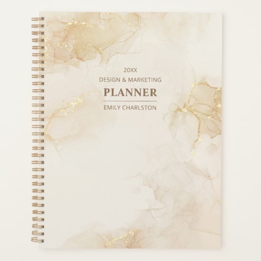 Elegante Beige Gold Wasserfarbe | Geschäftsplaner Planer (Vorderseite)