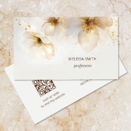 Elegante Beige Gold Watercolor Blume Visitenkarte