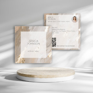 Elegante Beige Gold Watercolor QR Notar Public Quadratische Visitenkarte