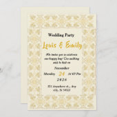 Elegante beige Hochzeit dekoriert, goldblühende Gr Einladung (Vorne/Hinten)