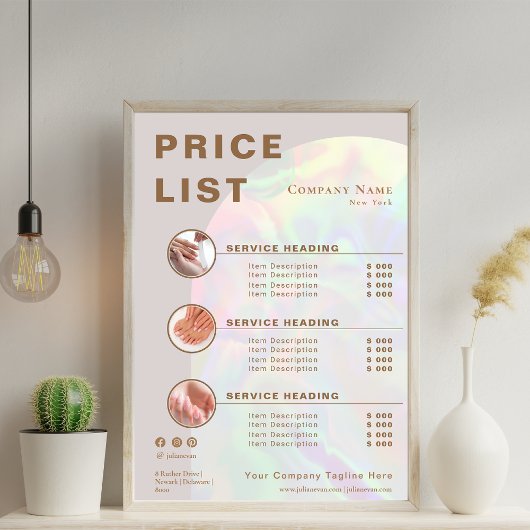 Elegante Beige Holographic Aura Arch Price List Poster