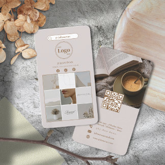 Elegante beige Instagram FotoCollage doppelseitig Visitenkarte