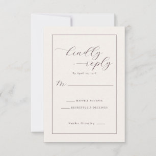Elegante beige Kalligrafie-RSVP RSVP Karte