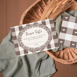 Elegante Beige-Kariert-Baby-Shower-Windel-Raffel Begleitkarte