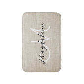 Elegante beige Leinenstruktur Badematte (Vorderseite Vertikal)