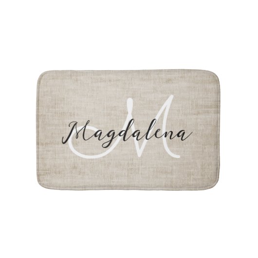 Elegante beige Leinenstruktur Badematte (Vorderseite)