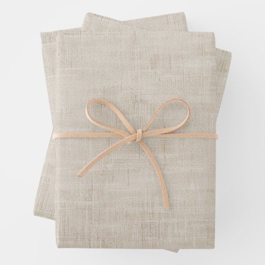 Elegante beige Leinenstruktur Geschenkpapier Set (Beispiel)