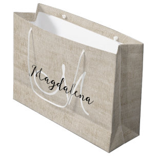 Elegante beige Leinenstruktur Große Geschenktüte