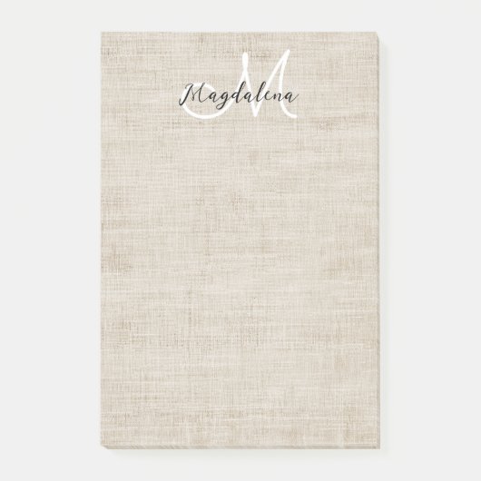 Elegante beige Leinenstruktur Post-it Klebezettel (Vorderseite)