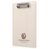 Elegante Beige Linen & Stehlogo Klemmbrett (Links)