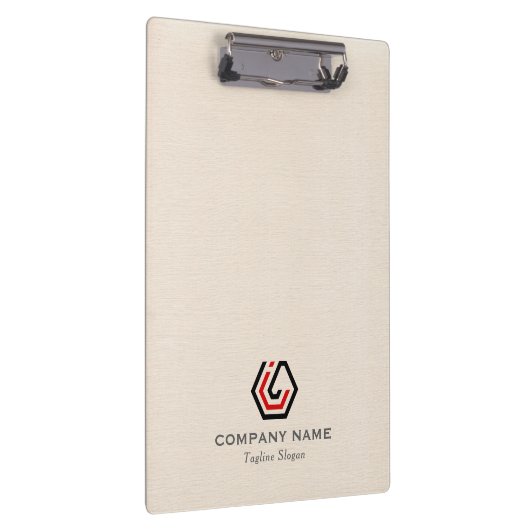 Elegante Beige Linen & Stehlogo Klemmbrett (Rechts)