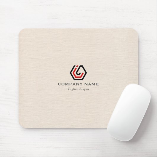Elegante Beige Linen & Stehlogo Mousepad (Mit Mouse)