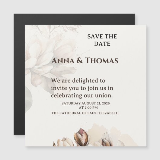 Elegante Beige Magnolia Save the Date Karte (Vorne/Hinten)