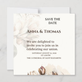 Elegante Beige Magnolia Save the Date Karte