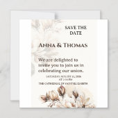 Elegante Beige Magnolia Save the Date Karte (Vorderseite)