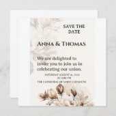 Elegante Beige Magnolia Save the Date Karte (Vorne/Hinten)
