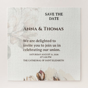 Elegante Beige Magnolia Save the Date Karte Puzzle