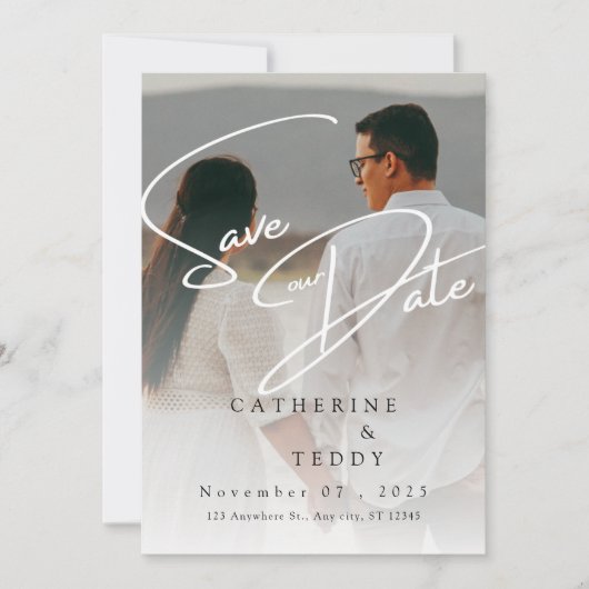 Elegante Beige Minimalistische Foto Save the Date (Vorderseite)