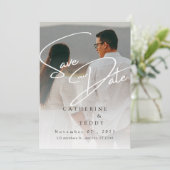 Elegante Beige Minimalistische Foto Save the Date (Stehend Vorderseite)