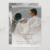 Elegante Beige Minimalistische Foto Save the Date (Vorne/Hinten)