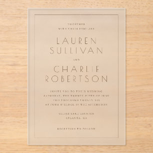 Elegante Beige Minimalistische Hochzeitseinladung Acryleinladungen