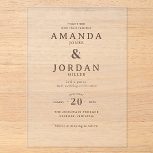 Elegante Beige Minimalistische Hochzeitseinladung Acryleinladungen