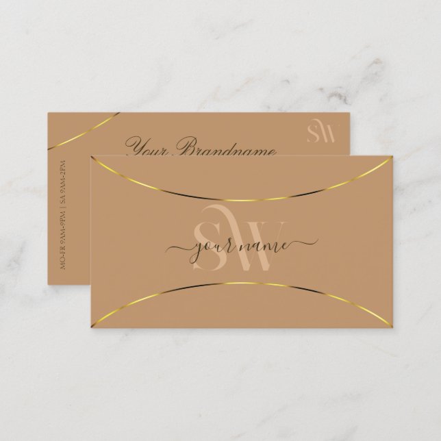 Elegante Beige mit Gold-Dekoration und Monogram ei Visitenkarte (Vorne/Hinten)
