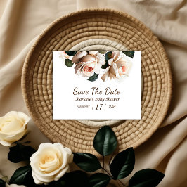 Elegante Beige Rose Girl Babydusche Save The Date