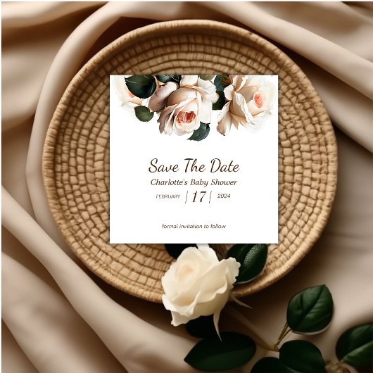 Elegante Beige Rose Girl Babydusche Save The Date