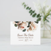 Elegante Beige Rose Girl Babydusche Save The Date (Stehend Vorderseite)