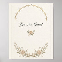 Elegante Beige-Rosen- und Gold-Dorn-Hochzeits-Einl