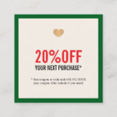 Elegante Beige Rotes grünes Herz Salon Rabattkarte (Vorderseite)