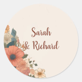 Elegante Beige Rundblumendecke Hochzeitsdiebstahl Runder Aufkleber