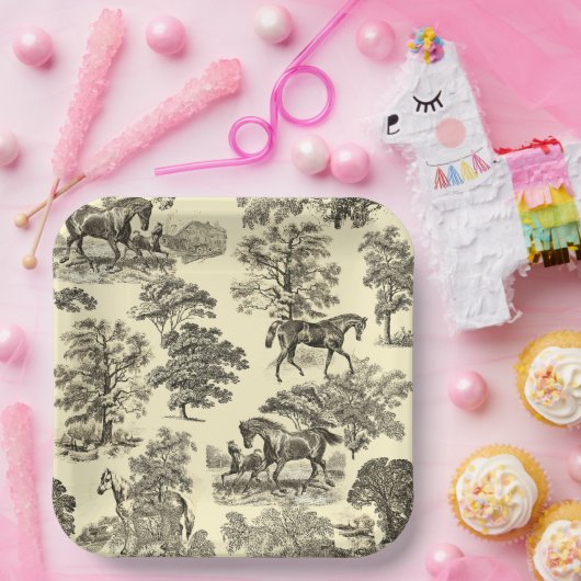 Elegante Beige Rustikale Pferde Pappteller (Party)