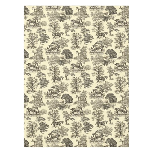Elegante Beige Rustikale Pferde Tischdecke (Vorderseite)