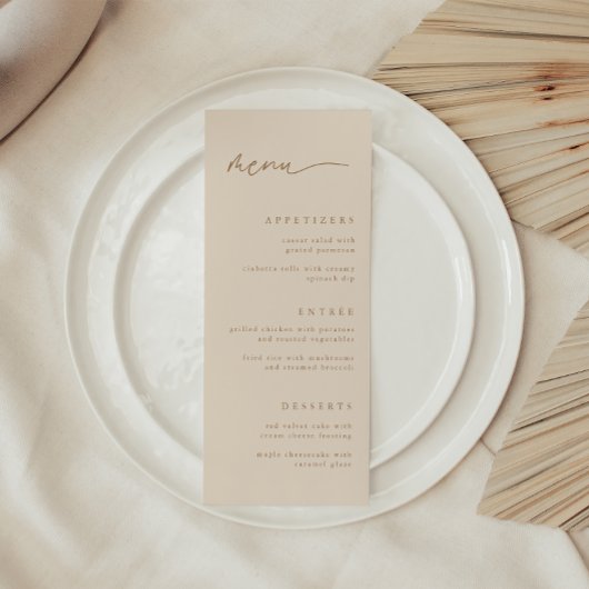 Elegante Beige Script Wedding Menükarte