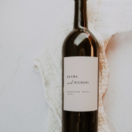 Elegante Beige Script Wedding Names Custom Weinetikett