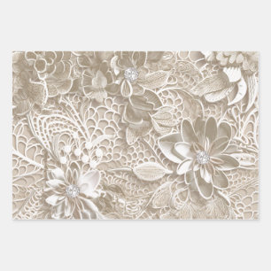 Elegante beige Spitze mit Diamant Geschenkpapier Set