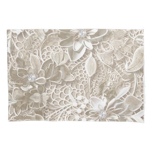 Elegante beige Spitze mit Diamant Kissenbezug (Vorderseite)
